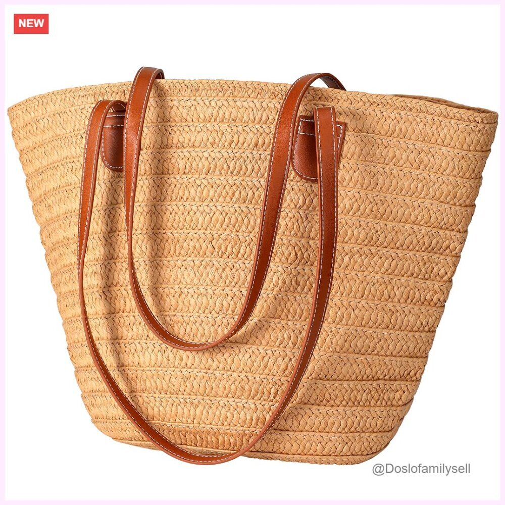 Large Woven Straw Beach Tote Bag Waterproof Travel Shopping Tote